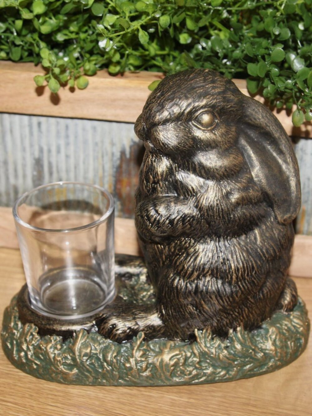 Gorgeous Dark Moody Black Gold Green Woodland Bunny Rabbit Votive Candle Holder